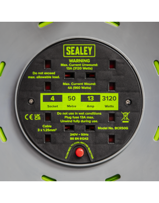 Enrouleur de câble à déclenchement thermique 4 prises 230 V 50 m - Vert