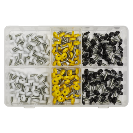 Assortiment de vis de plaque d'immatriculation 195 pièces 4,8 mm x 18 mm - Tête fermée en plastique