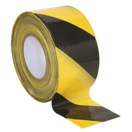 Hazard Warning Barrier Tape 80mm x 100m Black/Yellow Non-Adhesive