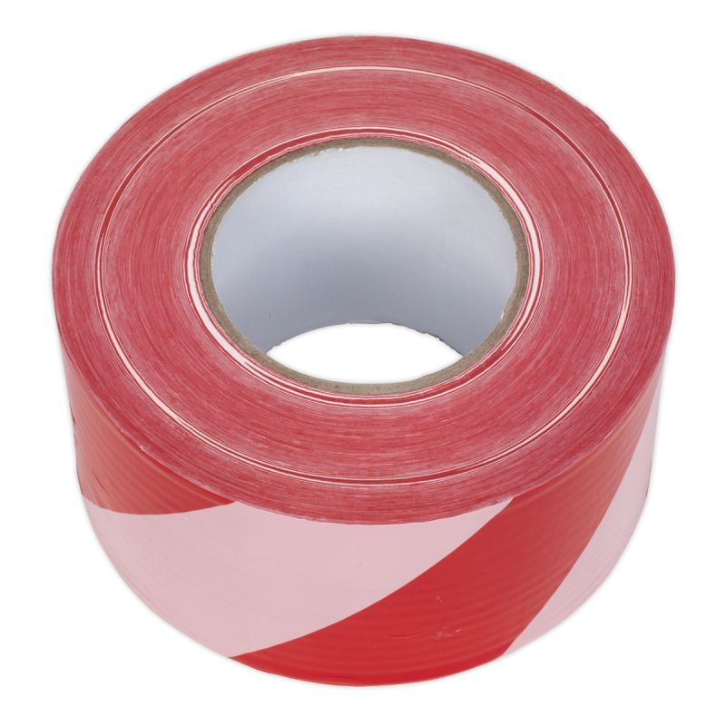 Hazard Warning Barrier Tape 80mm x 100m Red/White Non-Adhesive