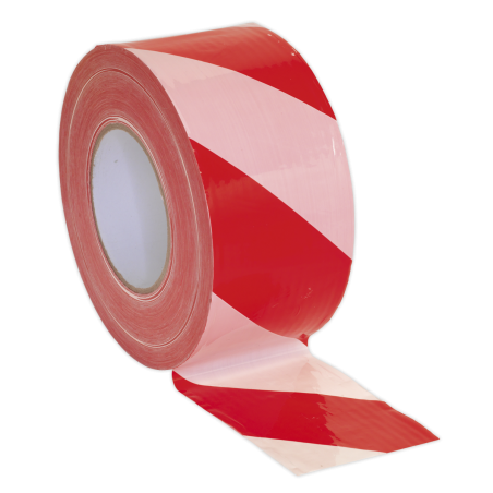 Hazard Warning Barrier Tape 80mm x 100m Red/White Non-Adhesive