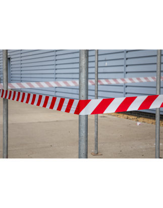 Hazard Warning Barrier Tape 80mm x 100m Red/White Non-Adhesive