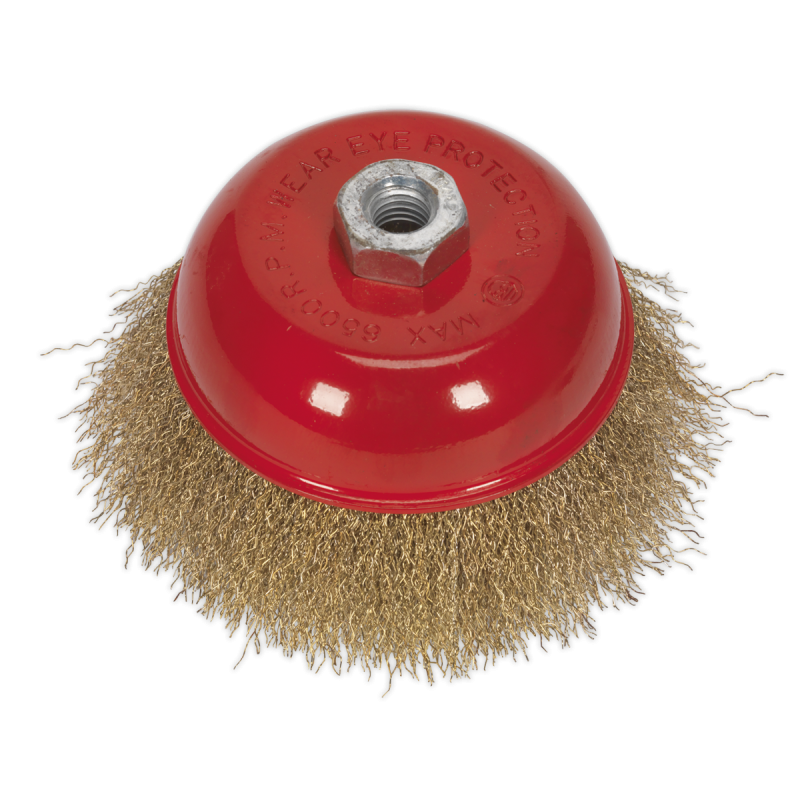 Brosse Boisseau Fil Serti Acier Laitonné Ø125mm M14 x 2mm