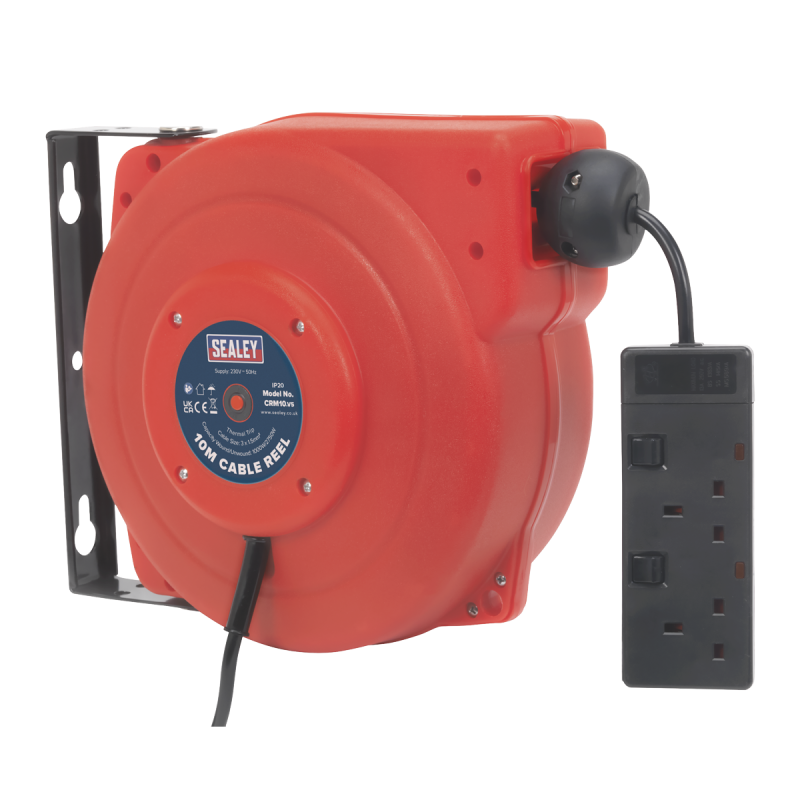 Cable Reel System Retractable 10m 2 x 230V Socket