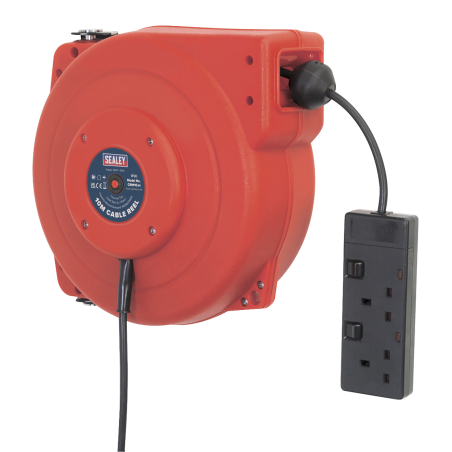 Cable Reel System Retractable 10m 2 x 230V Socket