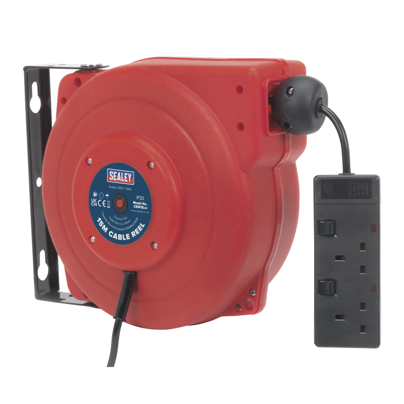 Cable Reel System Retractable 15m 2 x 230V Socket