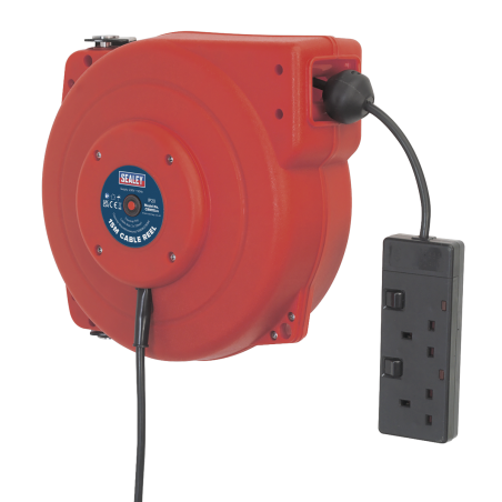 Cable Reel System Retractable 15m 2 x 230V Socket