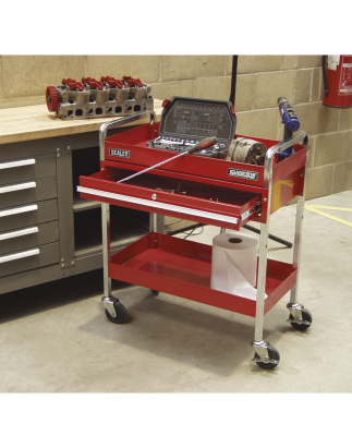 Trolley 2-Level Heavy-Duty with Lockable Drawer