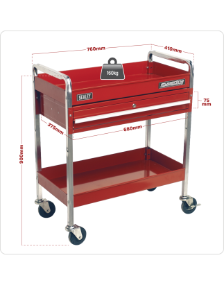 Trolley 2-Level Heavy-Duty with Lockable Drawer