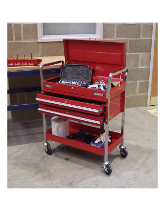 Trolley 2-Level Heavy-Duty with Lockable Top & 2 Drawers