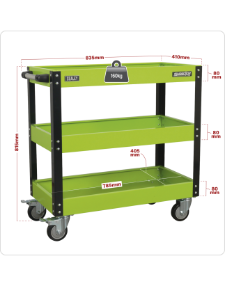 Workshop Trolley 3-Level Heavy-Duty - Hi-Vis Green