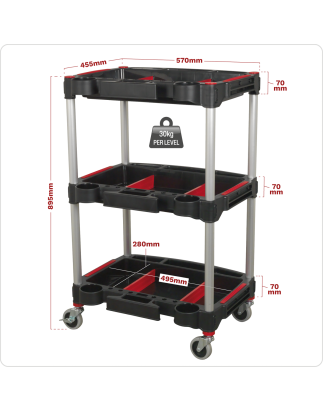 Workshop Trolley 3-Level Composite with Parts Storage