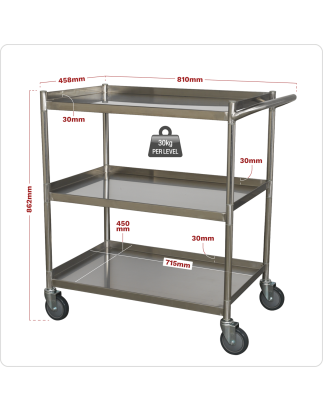 Chariot d'atelier 3 niveaux en acier inoxydable