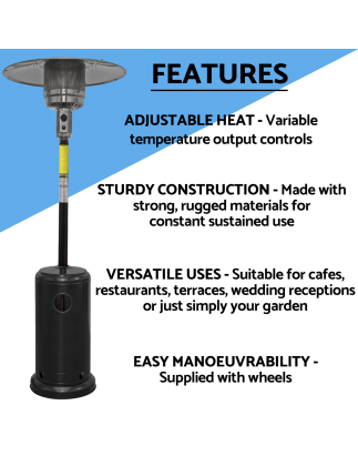 Dellonda Chauffage de terrasse à gaz pour jardin extérieur 13 kW Usage commercial et domestique Noir