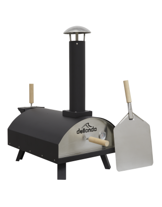 Dellonda Portable Wood-Fired 14" Pizza & Smoking Oven - Black/Stainless Steel