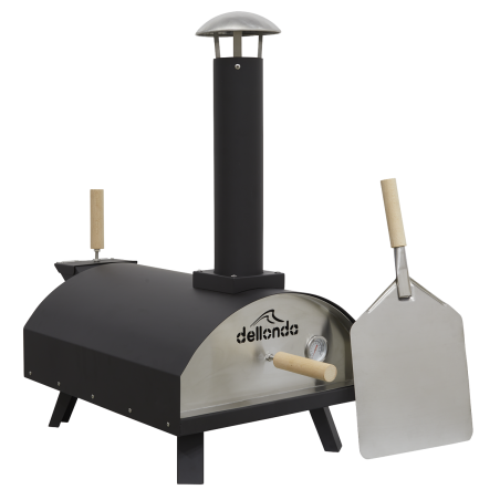 Dellonda Portable Wood-Fired 14" Pizza & Smoking Oven - Black/Stainless Steel