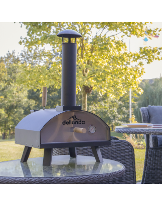 Dellonda Portable Wood-Fired 14" Pizza & Smoking Oven - Black/Stainless Steel