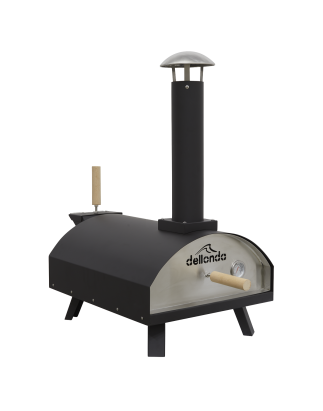 Dellonda Portable Wood-Fired 14" Pizza & Smoking Oven - Black/Stainless Steel