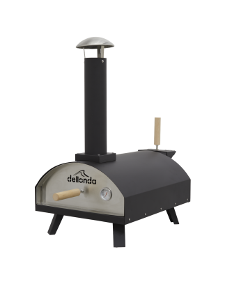 Dellonda Portable Wood-Fired 14" Pizza & Smoking Oven - Black/Stainless Steel