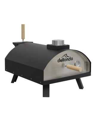 Dellonda Portable Wood-Fired 14" Pizza & Smoking Oven - Black/Stainless Steel