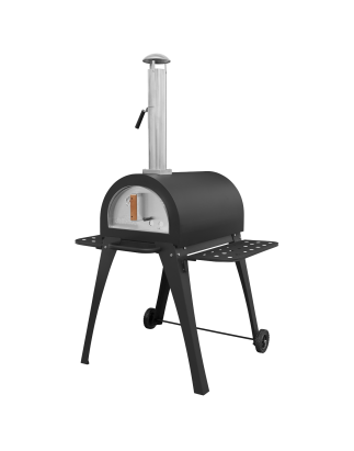 Dellonda Large Outdoor Wood-Fired Pizza Oven & Smoker with Side Shelves & Stand