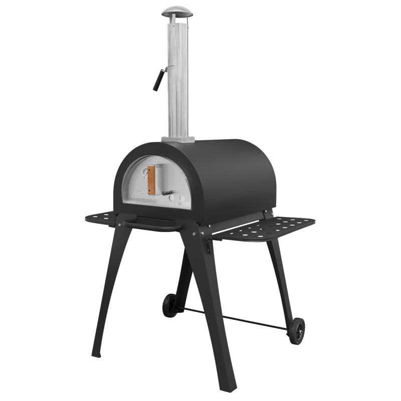 Dellonda Large Outdoor Wood-Fired Pizza Oven & Smoker with Side Shelves & Stand