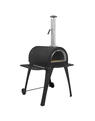 Dellonda Large Outdoor Wood-Fired Pizza Oven & Smoker with Side Shelves & Stand