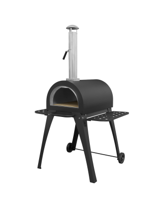 Dellonda Large Outdoor Wood-Fired Pizza Oven & Smoker with Side Shelves & Stand