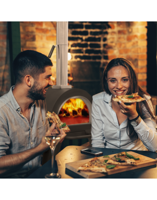 Grand four à pizza et fumoir d'extérieur au feu de bois Dellonda avec étagères latérales et support