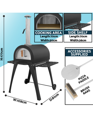 Dellonda Large Outdoor Wood-Fired Pizza Oven & Smoker with Side Shelves & Stand