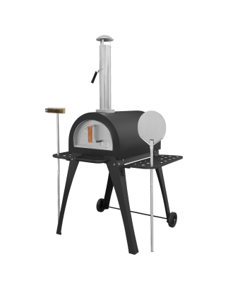 Dellonda Large Outdoor Wood-Fired Pizza Oven & Smoker with Side Shelves & Stand