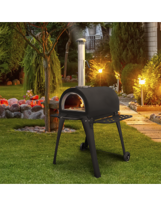 Dellonda Large Outdoor Wood-Fired Pizza Oven & Smoker with Side Shelves & Stand