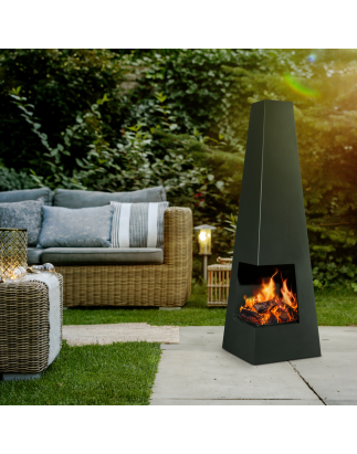 Dellonda Chiminea, poêle à bois, chauffage pour extérieur L45 cm x H150 cm – Acier noir