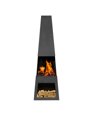 Dellonda Outdoor Chiminea Fireplace Fire Pit Heater Firewood Storage Black Steel