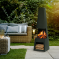 Dellonda Outdoor Chiminea Fireplace Fire Pit Heater Firewood Storage Black Steel