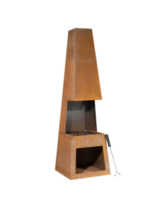 Dellonda Outdoor Chiminea Fireplace Heater Firewood Storage - Corten Steel