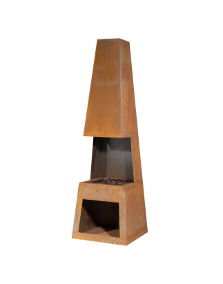 Dellonda Outdoor Chiminea Fireplace Heater Firewood Storage - Corten Steel