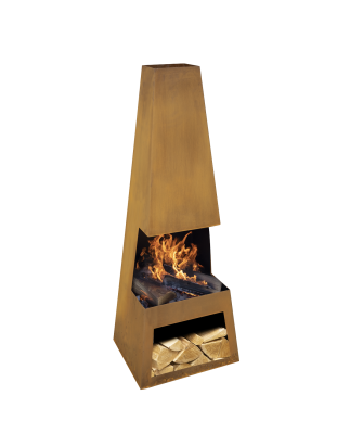 Dellonda Outdoor Chiminea Fireplace Heater Firewood Storage - Corten Steel