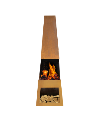 Dellonda Outdoor Chiminea Fireplace Heater Firewood Storage - Corten Steel