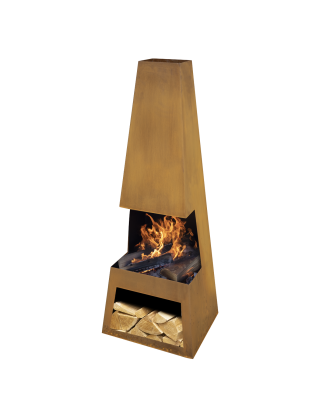 Dellonda Outdoor Chiminea Fireplace Heater Firewood Storage - Corten Steel