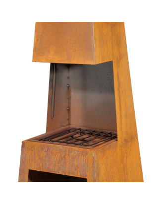 Dellonda Cheminée d'extérieur avec cheminée et rangement du bois de chauffage – Acier Corten