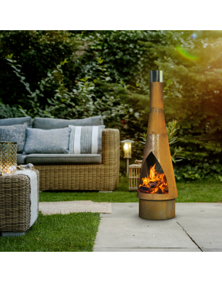 Dellonda Outdoor/Garden/Patio Conical Chiminea, Fireplace, Fire Pit, Heater, H127cm - Corten Steel