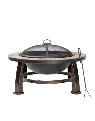 Dellonda 30" Deluxe Traditional Style Fire Pit/Fireplace/Outdoor Heater - Slate