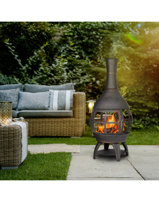 Dellonda Deluxe 360° Chiminea/Fire Pit/Outdoor Heater - Antique Bronze Finish - DG112