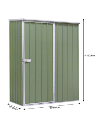 Dellonda Galvanized Steel Garden/Outdoor/Storage Shed, 1.5 x 0.8 x 1.9m, Pent Style Roof - Green