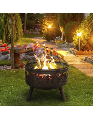 Dellonda Deluxe Fire Pit Fireplace Chauffage de terrasse extérieur, gril de cuisson et tisonnier