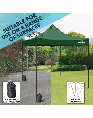 Dellonda Premium 2x2m Pop-Up Gazebo, Heavy Duty, PVC Coated, Water Resistant Fabric, Supplied with Carry Bag, Rope, Stakes & Wei