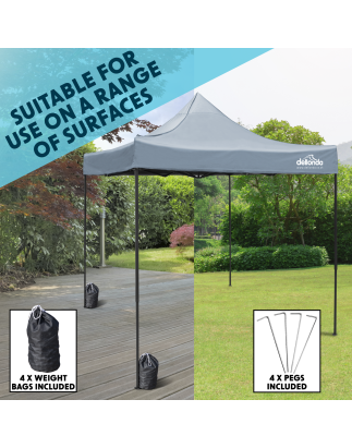 Dellonda Premium 2x2m Pop-Up Gazebo, Heavy Duty, PVC Coated, Water Resistant Fabric, Supplied with Carry Bag, Rope, Stakes & Wei