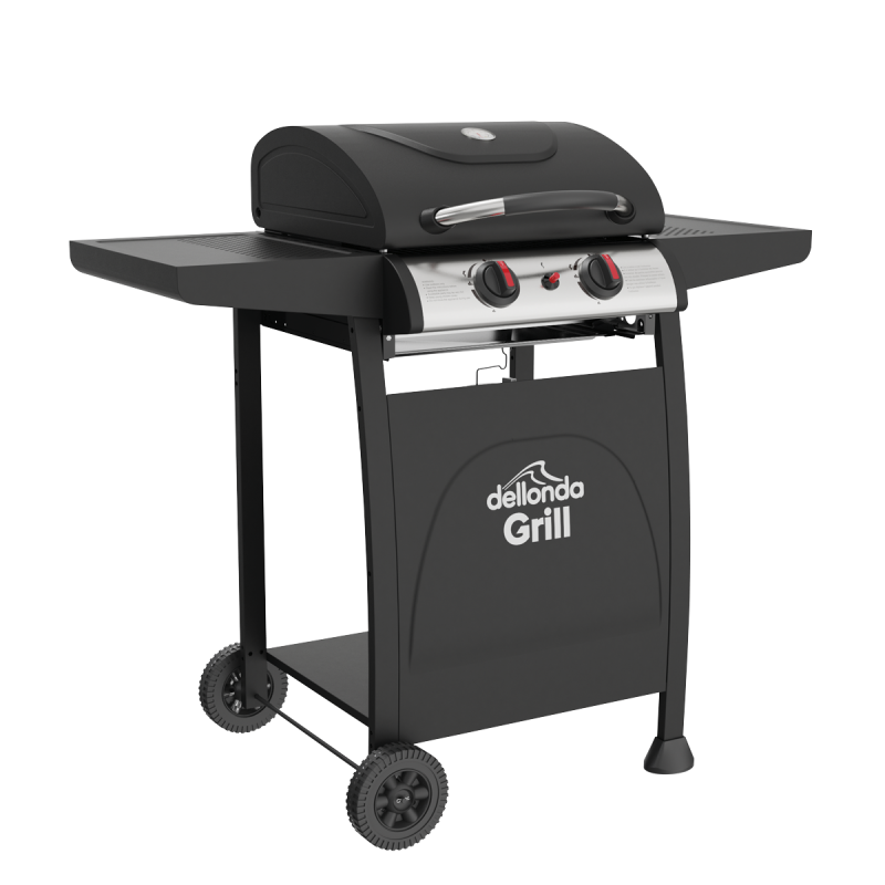 Dellonda 2 Burner Gas BBQ Grill with Ignition & Thermometer - Black/Stainless Steel