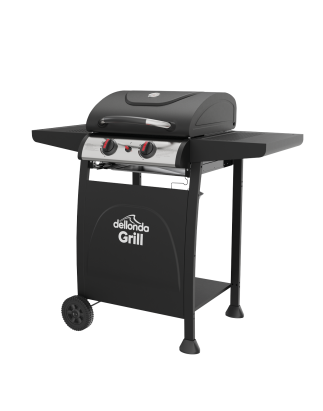 Dellonda 2 Burner Gas BBQ Grill with Ignition & Thermometer - Black/Stainless Steel